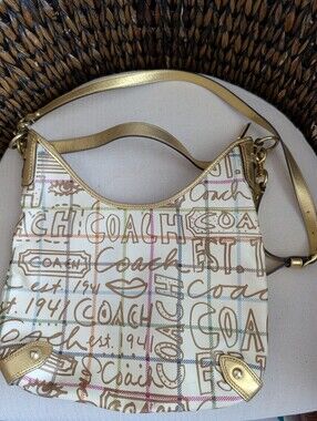 Coach Heritage Tattersall Gold Graffiti Hobo Bag